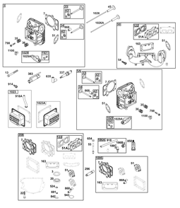Cylinder Head Group Diagram and Parts List for 44T977-0055-B5 400000 - 699999 Briggs and Stratton Engine